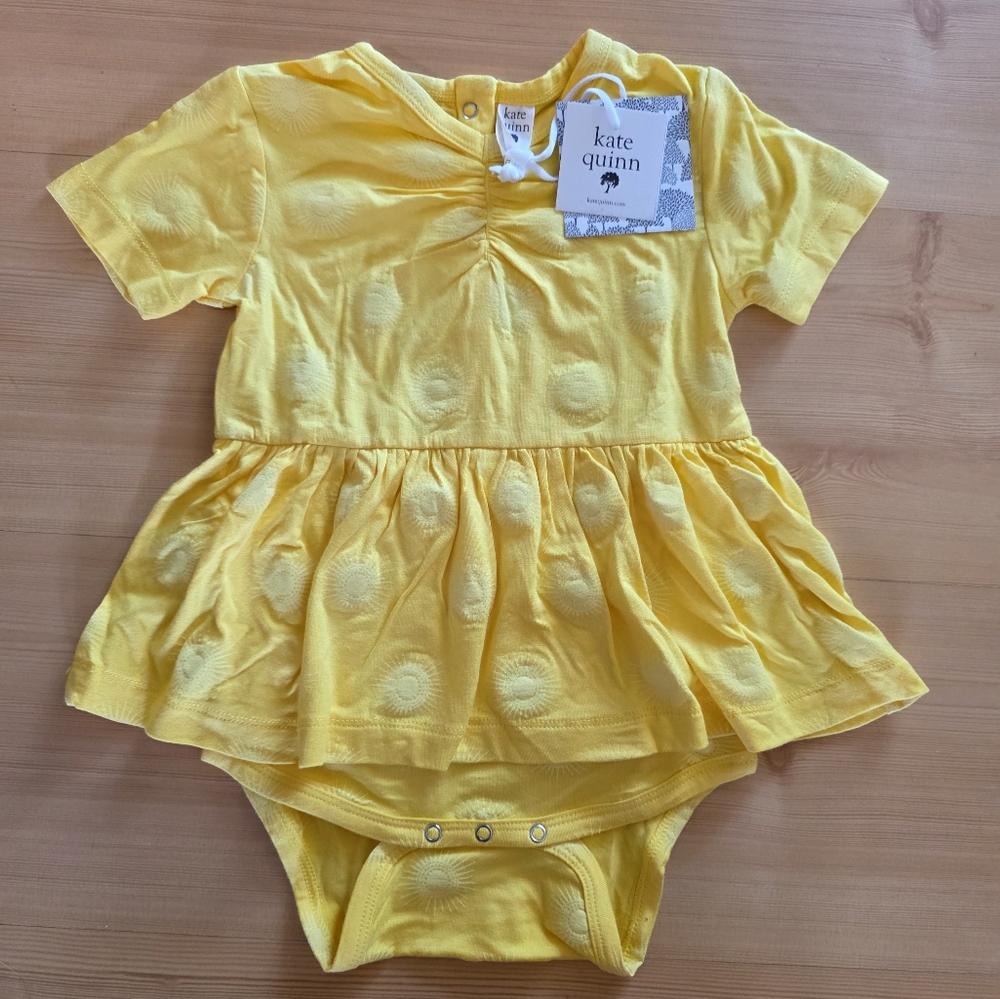 Kate Quinn Ruched Skirted Bodysuit HTF Lemon Sun 18-24M